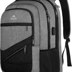 MATEIN 17 Inch Work Backpack for Men Women, Water Resistant Practical Travel Laptop Backpack with Trolley Sleeve, Casual College Daypack Laptop Compartment TSA Friendly, Grey Black