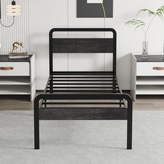 14 Inch Twin Size Bed Frames with Wooden Headboard and Footboard, Rustic Black Wood Bed Frame Twin No Box Spring Needed, Heavy Duty Mattress Foundation, Easy Assembly