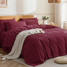JELLYMONI Cotton Duvet Cover Cal King Size - Burgundy Comforter Cover with Button 100% Washed Cotton 3PCS Breathable Soft Solid Bedding Set Duvet Cover 104×98in & 2 Pillowcases (NO Comforter)