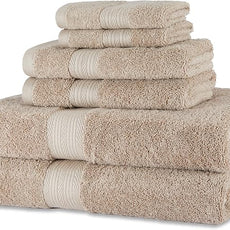 Amazon Basics Fade Resistant Bath, Hand and Washcloth Towel Set, 100% Cotton, Set of 6, 30 x 54 inches, Taupe