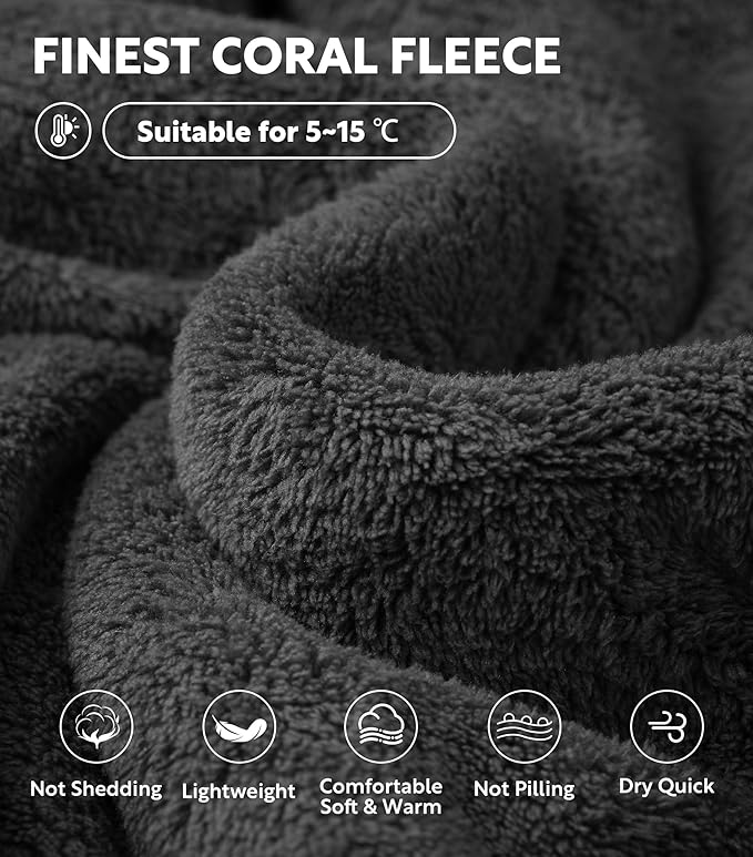 DAVID ARCHY Men's Hooded Robe Soft Coral Fleece Microfiber Bathrobe