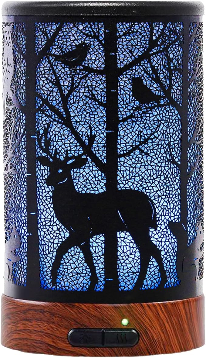 EQUSUPRO Essential Oil Diffuser 150ml Metal Aromatherapy Oil Diffuser Ultrasonic Cool Mist Diffuser with Auto Shut-Off Protection,7 Colors Changed LED for Home Office SPA Yoga (Deer)