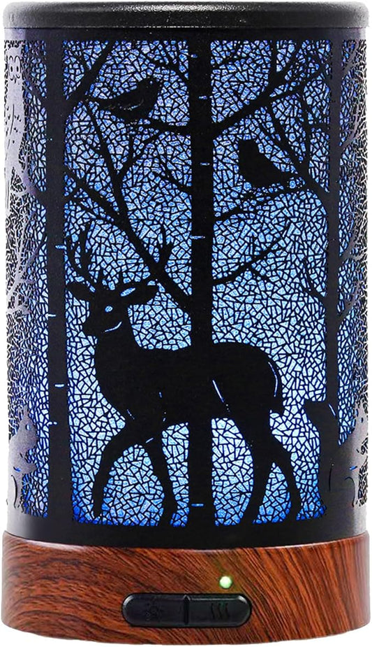 EQUSUPRO Essential Oil Diffuser 150ml Metal Aromatherapy Oil Diffuser Ultrasonic Cool Mist Diffuser with Auto Shut-Off Protection,7 Colors Changed LED for Home Office SPA Yoga (Deer)