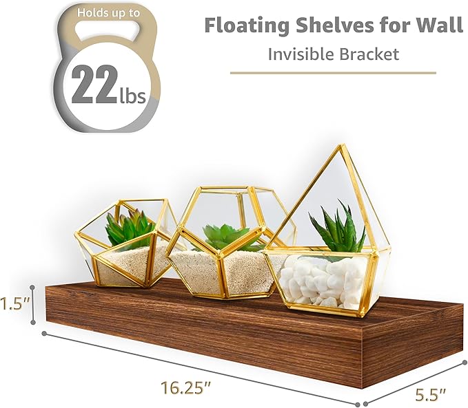 Sorbus Floating Shelves for Wall, Bathroom Shelves Wall Mounted for Kitchen, Bedroom, Bathroom Storage Over Toilet, Hanging Book Shelf for Ｗall Home Decor Living Room (Walnut, 3 Pack)