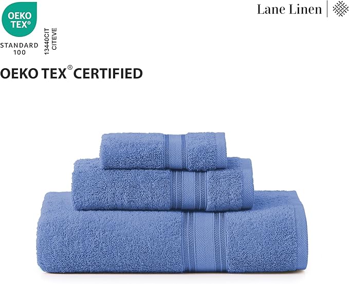 LANE LINEN Bathroom Towels Set of 18 – Zero Twist, 100% Mercerized Cotton, 6 Bath, 6 Handtowel & 6 Washcloths, Luxury Hotel Design, Perfect for Salon & Guests, Machine Washable – Cerulean Blue