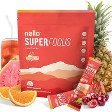 Nello Superfocus Focus Drink Mix – Fruit Punch Flavor – Alpha GPC, Lion’s Mane, Rhodiola & N-Acetyl L-Tyrosine – Sugar-Free, On-The-Go Packets – 20 Servings