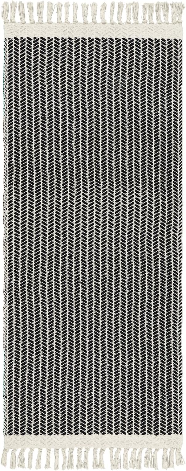 Lahome Boho Rugs for Entryway, 2x5 Laundry Room Rug Lightweigh Cotton Washable Runner Rug with Tassels, Farmhouse Black Bath Door Mats Indoor Non Shedding Runners for Hallways Bedroom