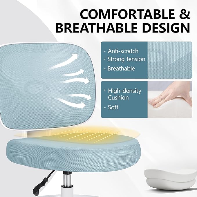 Primy Tall Drafting Desk Chair - Armless, Adjustable Height, Mesh Back, Rolling, Standing Desk Chair for Art Room, Office or Home (Light Blue)