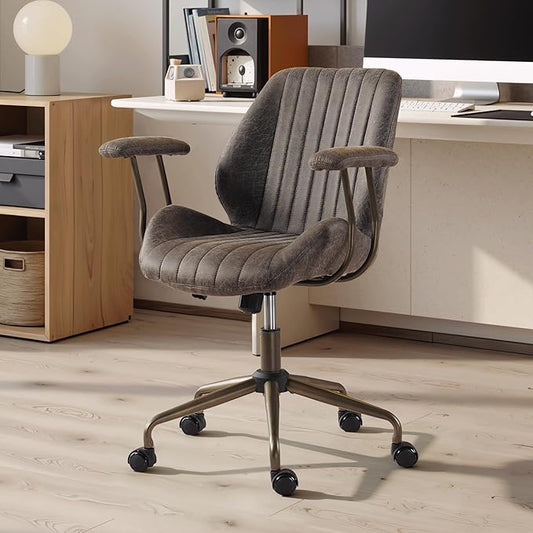 Home Office Desk Chair, Mid-Century Modern Office Chair with Adjustable Lumbar Support, Adjustable Height Executive Task Chair with 360 Rolling Swivel for Meeting Study Room(Mid Back, Grey)
