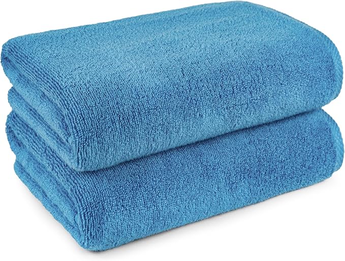 Amazon basics 2 piece Lightweight quick-dry bath towel, 100% cotton, Lake Blue, 54" x 30"