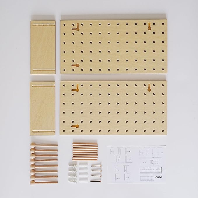 Wooden Pegboard Modular Display Organization Storage Wall Hooks Shelf (Birch Colored Finish-B)