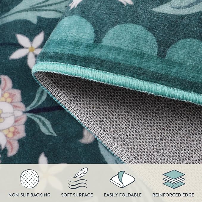 Lahome Boho Floral Washable Dark Teal 5x7 Area Rugs for Living Room, Non Slip Rugs for Bedroom, Indoor Ultra-Thin Throw Dining Room Carpet for Under Table Entryway Kitchen Dorm(Dark Teal,5x7)