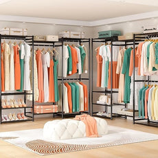 Wardrobe Closet Heavy Duty Clothes Rack, Portable Closet Organizer System with 4 Hang Rods & 8 Shelves, Metal Clothing Rack Garment Rack for Hanging Clothes, Max Load 890 LBS