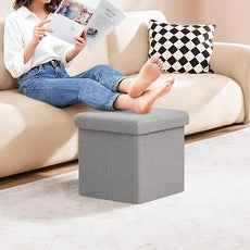 PINPLUS Storage Ottoman Cube Square Shaped Ottomans with Storage Foot Stool Footrest for Lving Room Boucle Ottoman Seat for Dorm Room,Faux Teddy Fur Grey,15