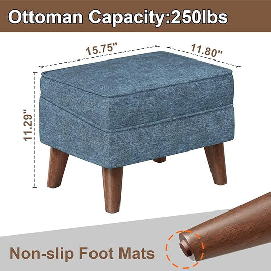 Small Footstool Ottoman with Storage, Ottoman Foot Rest, Modern Foot Stool with Adjustable Lid and Sturdy Wood Legs for Living Room, Bedroom, Couch, Enterway, Blue