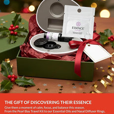 Essence Pearl Travel Case - Wearable Aromatherapy Kit with Nasal Diffuser Rings, Soaking Bay, and 5mL Essential Oil – Portable Wellness Gift Set for On?The?Go Self Care