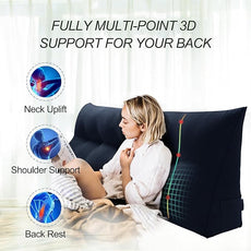 WOWMAX 85% Linen 15% Cotton Blend Headboard Pillow – Twin Size Reading Wedge Backrest for Bed, Handmade Firm Support Bolster Cushion with Removable Cover, Premium Bed Rest Pillow, Blue