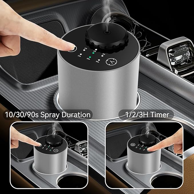 Waterless Essential Oil Diffuser Battery Operated Cordless Aromatherapy Diffuser with Timing & 3 Mist Levels car Diffuser，Silver Aluminum Alloy