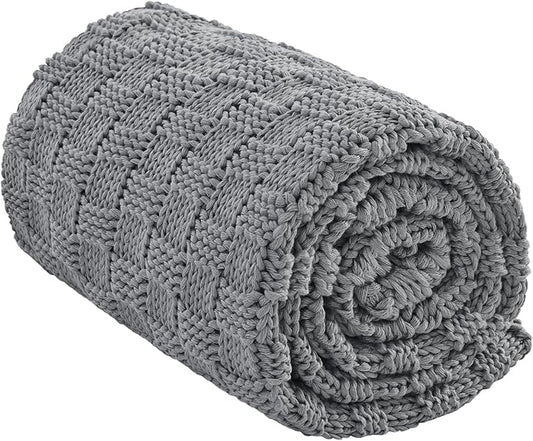 Knitted Weighted Blanket for Adult, No Beads Heavy Blanket 50” x 60'' 7lbs, Breathable Chunky Knit Blanket, Cooling Weighted Blanket for Hot Sleepers, Christmas Home Decor (Light Grey)