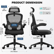 Ergonomic Office Chair - High Back Mesh Computer Desk Chair with Adjustable Lumbar Support & Headrest, Flip-Up Armrests, Tilt Function - Perfect for Gaming, Work, and Study -Black