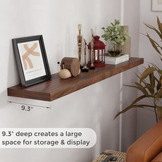 Fun Memories 55 Inch Floating Shelves for Wall, 55x9.3 Large Floating Shelf for Bedroom, Kitchen, Bathroom, Wall Mounted Rustic Wood Shelves with Invisible Bracket for Books, Decor, Walnut