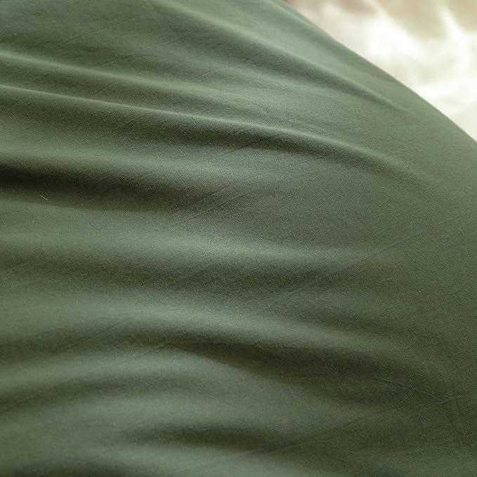 BESTOUCH Duvet Cover Set 100% Washed Cotton Linen Feel Super Soft Comfortable Chic Lightweight 3 PCs Home Bedding Set Solid Olive Green Oversized King