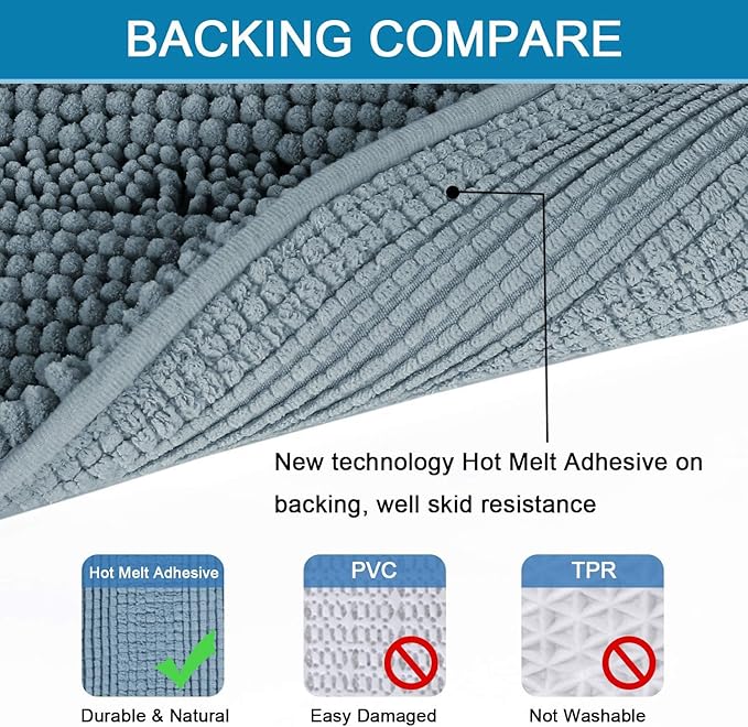 Non Slip Thick Shaggy Chenille Bathroom Rug Mat Set Extra Soft and Absorbent Striped Floor Rugs, 2 Piece, Machine-Washable