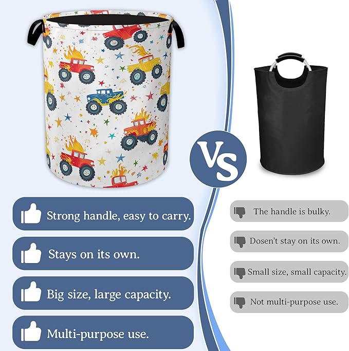 Cute Truck Laundry Basket,Foldable Oxford Cloth Laundry Hamper With Handle, 20.8"x16" Portable Clothes Storage Basket Bag for Laundry Room/Bathroom/Bedroom/Dormitories