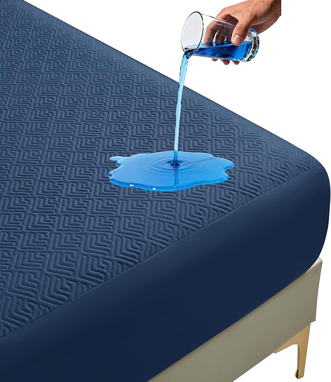 100% Waterproof Mattress Protector 18''Deep Pocket Breathable Incontinence Pads for Adults Kids Elderly Pets Machine Washable and Easy Care Bedwetting Pads(Blue, 54''x74'',Full)