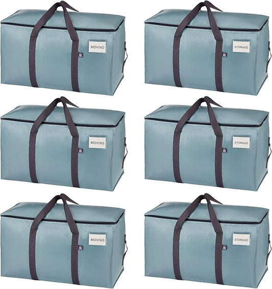 VENO 6 Pack Moving Bags, Upgraded Heavy Duty, Moving Boxes Alternative, Packing Storage Supplies for Dorm Room Essentials with Zipper for Clothes, Large Totes for Packaging (Light Blue, 6 Pack)