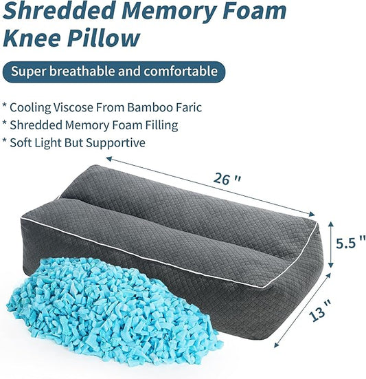 HOMBYS Shredded Memory Foam Knee Pillow for Side Sleepers, 5.5" Height Pillow Between Legs for Aligns Spine & Relieves Pressure Hip & Leg Elevation, Supportive Pillow for Pregnancy, Sciatica, Grey
