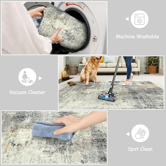 Lahome Modern Abstract Runner Rug - 2x8 Grey Hallway Long Bathroom Rugs with Rubber Backing, Kitchen Carpet Non Skid Indoor Floor Runners for Entryway Laundry Living Bedroom 2' x 8'