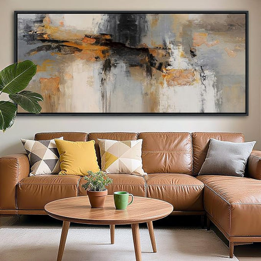 AJAZIKO Large Abstract Canvas Wall Art - Wall Art for Living Room and Bedroom, Modern Wall Decor in Orange and Gray Hues, Perfect Office Decorations for Work
