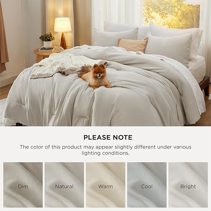 Bedsure Oversized Queen Size Comforter Set, Beige Soft Prewashed Bedding for All Seasons, 3 Pieces GentleSoft™ Down Alternative Bed Set, 1 Lightweight Comforter (98"x98") and 2 Pillowcases (20"x26")