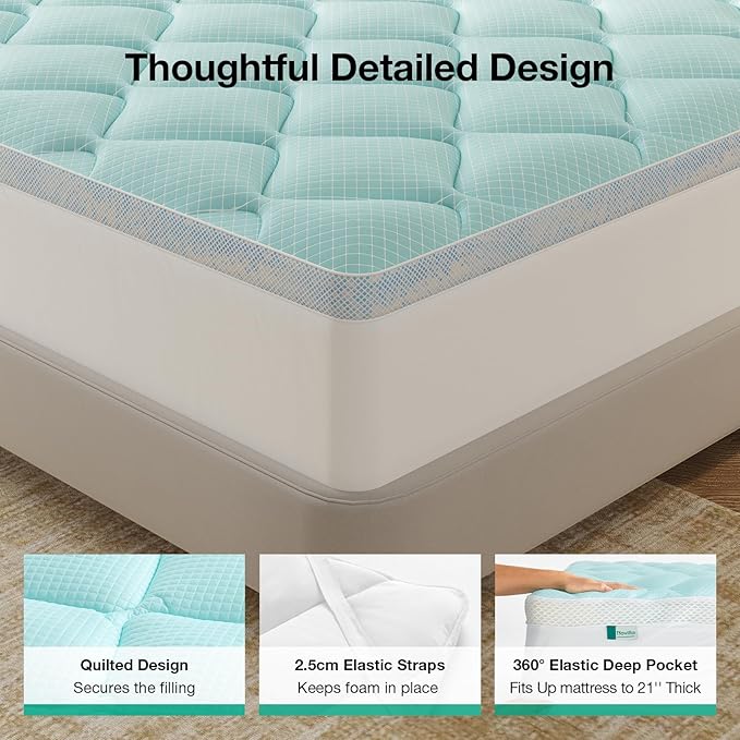 Novilla 4 Inch Dual Layer Memory Foam Mattress Topper, 2 Inch Gel Memory Foam and 2 Inch Cooling Down-Alternative Mattress Pad Cover for Back Pain, Breathable & Certi-Safe, Queen