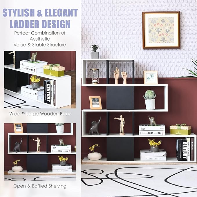 Tangkula 8 Cubes Bookshelf, Modern Ladder Corner Bookcase, 8-Cube Open Stepped Storage Bookcase, 5-Tier Display Shelf for Home Office, 47 x 8 x 43 Inch, Living Room Divider Booksheif