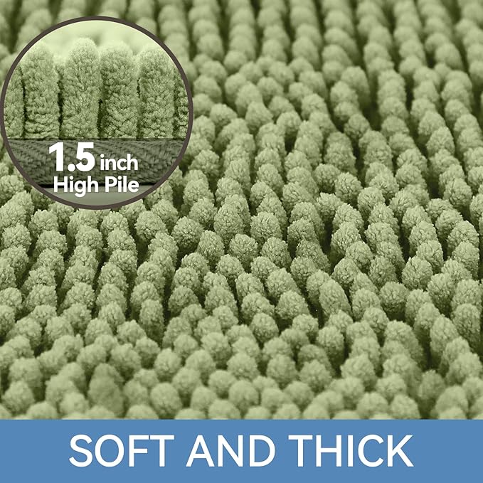Bcoimo 44"×24" Absorbent Bath Mat, Non-Slip with Backing Chenille Bath Rug and Machine Washable Bathroom Mat Quick-Dry Design. Ideal for Bathroom and Tub Areas