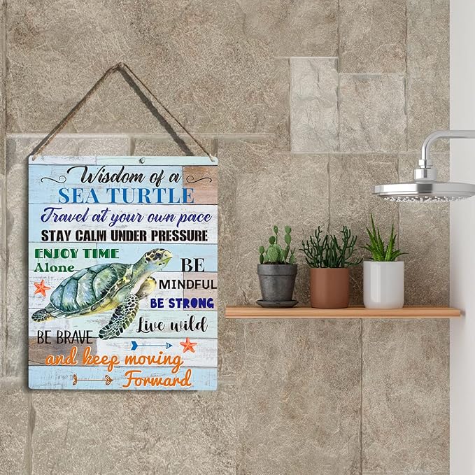 YCYD Sea Turtle Decor, Friends Inspirational Turtle Gifts, Wall Art Wooden Hanging Sign Decor, for Office Bedroom Living Room Home Decoration 10x8 Inch