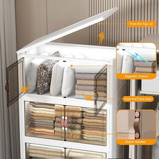 Extra Large Stackable Storage Bins with Lids & Wheels & Door, 672QT-112QT/28GAL*6Pack Foldable Collapsible Closet Organizers, Plastic containers drawers for bedroom Dorm