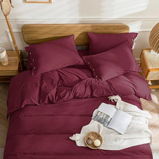 JELLYMONI Cotton Duvet Cover Cal King Size - Burgundy Comforter Cover with Button 100% Washed Cotton 3PCS Breathable Soft Solid Bedding Set Duvet Cover 104×98in & 2 Pillowcases (NO Comforter)