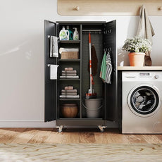 SUXXAN Broom Closet Storage Cabinet with Wheels 61.6