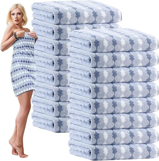 16 Pack Microfiber Bath Towels Bulk 27'' x 60'' Oversized Size Bath Towel Highly Absorbent Extra Large Soft Drying for Shower Beach Winter Salon Sport Gym Party (Cone,Blue)