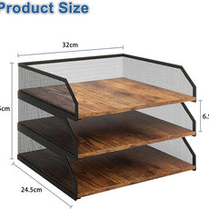 Natwind 3-Tier Stackable Paper Tray, Metal Mesh Desktop Organizer, Paper Sorter, Letter Trays,File Document Storage Rack for for Home, Office, School (Retro)