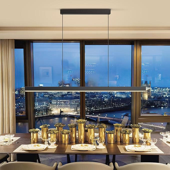 Modern Island Lights, 70.8in LED Pendant Light Dimmable with Remote Control 3000k-6000K Adjustable Color Temperature, Aluminum Chandelier Lamp Fixture for Kitchen, Dining Room, Billiard Room