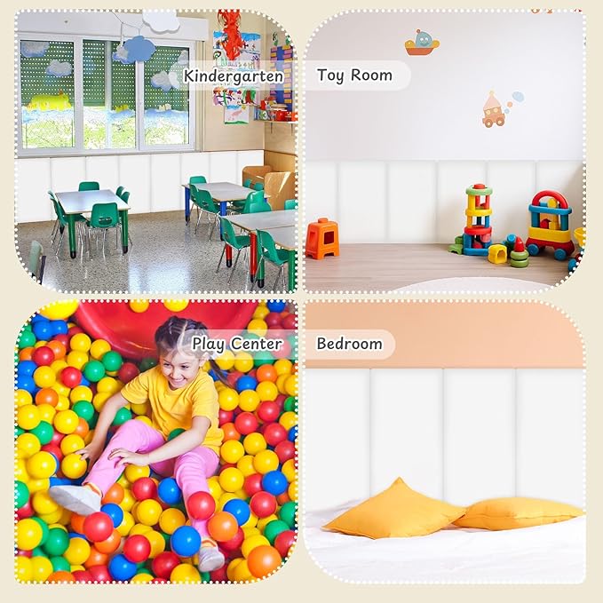4 Pack Wall Padding for Playroom Peel and Stick Headboard 15.75" x 7.87" x 1.18" 3D Anti Collision Upholstered Wall Panels Self Adhesive Headboard Panel for Protection (White)