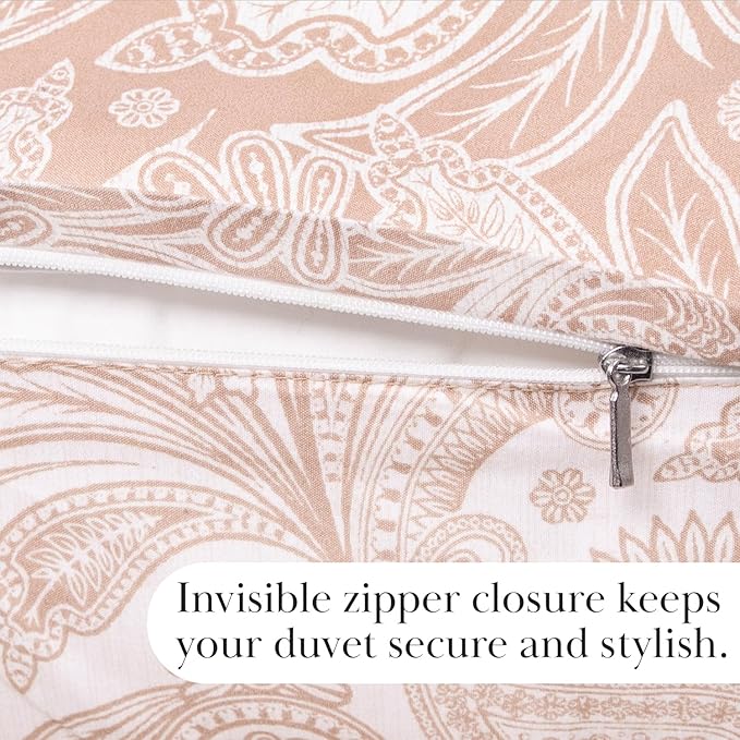 Southshore Fine Living, Inc. Reversible Boho Paisley Duvet Cover Set, Twin/XL – Premium Microfiber Bedding, Easy Care – Includes 1 Twin Duvet Cover and 1 Sham, Machine Washable, Paisley Taupe