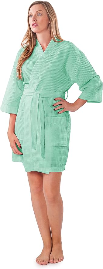 Turquaz Lightweight Short Robes For Women Waffle Kimono Bathrobe - Soft, Fast-Drying, Long-Lasting Cotton Blend