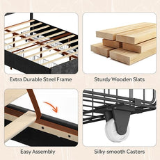 WLIVE Queen Size Upholstered Bed Frame with 4 Storage Drawers and Headboard, Velvet Platform Bedframe, Sturdy Metal & Wooden Slats Support, No Box Spring Needed, Easy Assembly, Black