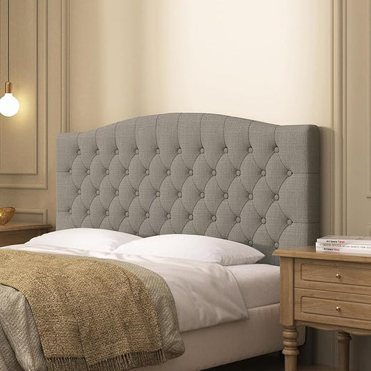 Linen Upholstered Headboard Queen/Full Size Latest Model Wall Mount, Bed Frame Mount, Featuring High-Density Sponge Padding, Luxury Texture Easy Assembly Comfort and Style-Linen
