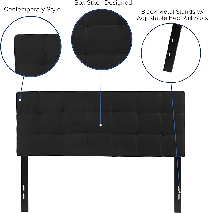 EMMA + OLIVER Quilted Tufted Upholstered Full Size Headboard in Black Fabric